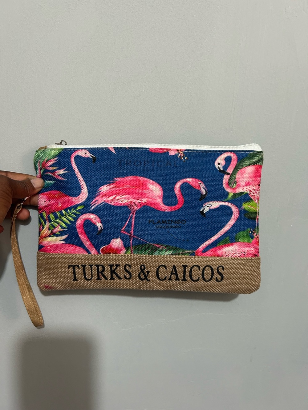 Turks & Caicos Flamingo Wristlet Pouch - Pink/Blue
